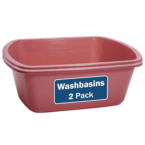 Plastic Wash Basin 2 Pack - 5 Liter Rectangle Plastic Tub with Rolled Rim - Good for Washing Limbs and Carrying Liquid - Good for Hospitals Nursing Homes and Medical Facilities