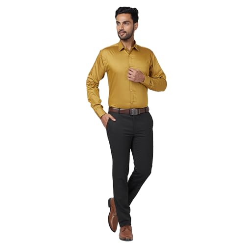Image of Raymond Men's Mid Rise Slim Fit Structure Pattern Polyester Blend Pleated Formal Trouser