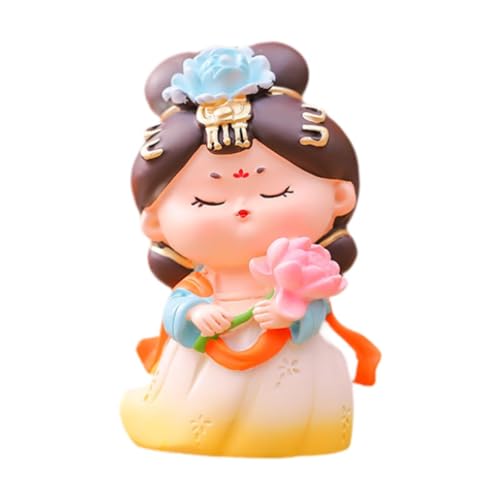 Estatua de Chica Tang Figura de Muñeca China Decoración de Escritorio Muñeca de Resina Diseño Pintado a Mano Adecuada para Regalo Y Decoración de Sala, con Loto, Individual