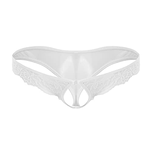 Mens Underwear Thong Men's Jockstrap Underwear Low Rise Elastic Waistband Open Front Briefs Sexy Bulge Enhancing Gym Workout Pouch Jock Briefs White One Size