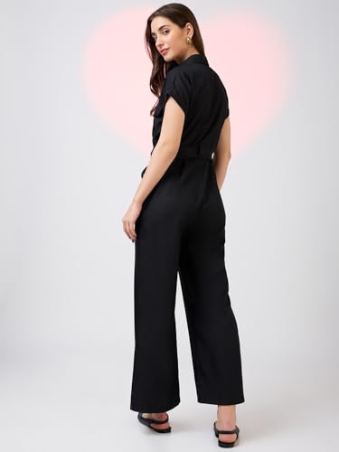 Image of Globus Women Olive Solid Shirt Collar Jumpsuit with Waist Tie-Up-3638458001
