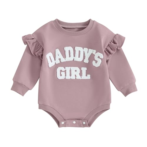 Image of FYBITBO Daddys Girls Baby Clothes Newborn Oversized Sweatshirt Romper Long Sleeve Onesie Valentines Day Baby Girl Outfits