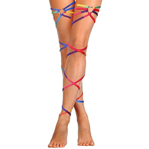 Image of Xuhal 2 Pcs Rainbow Leg Wraps with Heart Ring Pride Outfits for Women Ring Garters Thing Wraps Gay Flag Pride Parade LGBTQ Rave Outfits Rave Leg Accessories