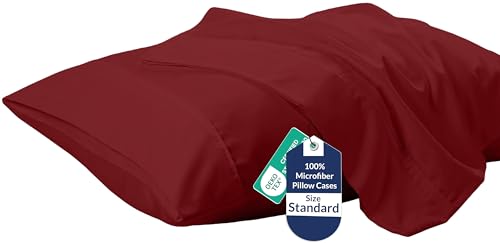 Image of Royale Linens Standard Pillowcase Set of 2 - Bed Pillow Cover - 20 inchx26 inch - Pillowcases - 1800 Brushed Microfiber, Wrinkle & Fade Resistant - Soft & Cozy- Standard Size Pillow Case (STD, Tango Red)