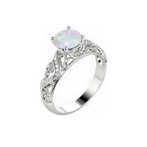 2ct Vintage Round Cut Opal Engagement Rings For Women 925 Sterling Silver Dainty Genuine Opal Promise Ring October Birthstone Opal Ring For Her3