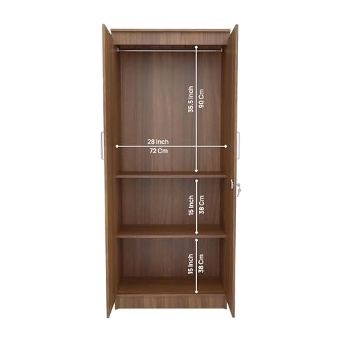 Image of Amazon Brand - Solimo Duo Plus 2 Door Engineer Wood Wardrobe for Clothes Storage with Hanging Hanger for Bedroom, Living Room, Cupboard, Wooden Almirah - Leon Teak