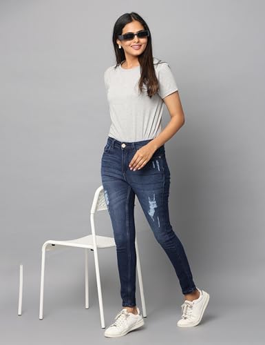 Image of WEARHOUSE Denim Women's Jeans | High Waist, Stretchable Cotton Jeans | Skinny Fit |(Dark Indigo)