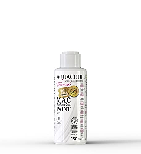 AquaCool Peinture multi-surfaces acrylique, craie, mate, séchage rapide, pour intérieur et extérieur sur meubles, bois, plastique, verre, céramique, pierre (150 ml, blanc 101) Cover