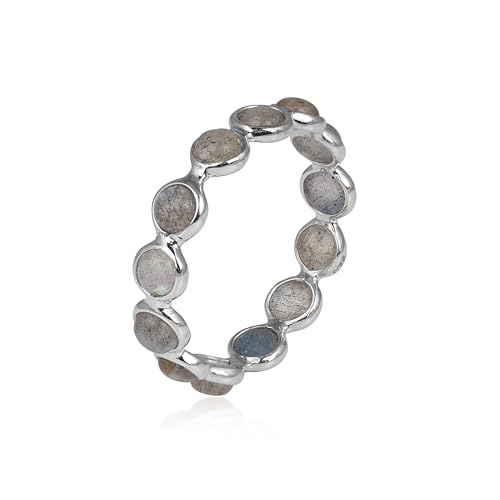 Stacking Eternity Band Ring for Women Labradorite Gemstone Ring 925 Sterling Silver Jewelry Gift for Wife Mother Daughter