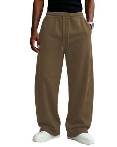 Image of Wangdo Men's Baggy Sweatpants Wide Leg Lounge Cotton Jogging Pants Casual Elastic Waist Joggers with Pockets