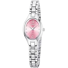 SKMEI Gold Watches for Women Dainty Stainless Steel Ladies Oval Waterproof Quartz Watch with Diamond Accent Small Thin Christmas Gift