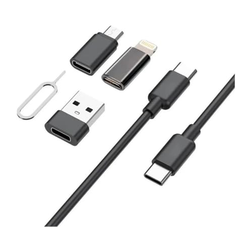 Kit Adaptador para Celular Universal 5 em 1 Adaptadores USB, Micro USB, Cabo Type-C, USB C, Lightnin