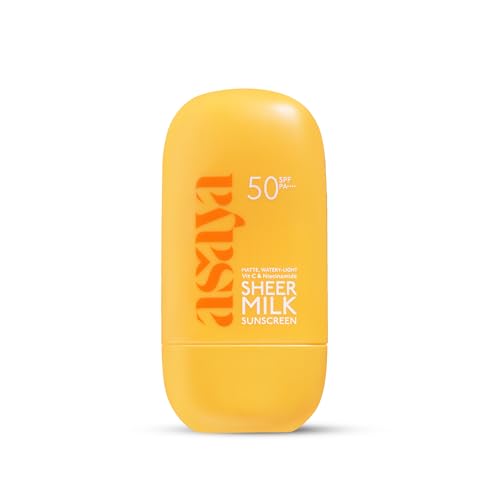 Image of Asaya Sheer Milk Sunscreen SPF 50 PA++++ UVA + UVB | Lightweight Fluid Sunscreen with Niacinamide for Brightening & Barrier Support | Water Based for Acne skin | Matte & Quick Absorbing | For Acne-Prone, Oily or Combination Skin, 50 ml