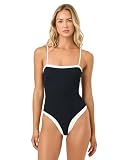 L*Space Tess One Piece Swimsuit for Women, Ribbed Scoop Neck Bathing Suit, Adjustable Spaghetti Straps, Low Back Swimwear, Black & Cream, S