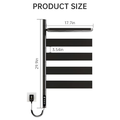 Sèche-serviettes mural compact anti-humidité à 4 barres rotatives et écran tactile - 8