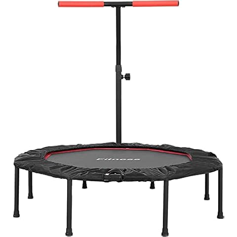 Indoor Trampoline Ø 127 cm, Foldable Fitness Trampoline, Quiet Rubber Rope Suspension, 5-way Height-adjustable Handle, Jumping Fitness Trampoline for Adults and Children, Maxload 150 kg Cover
