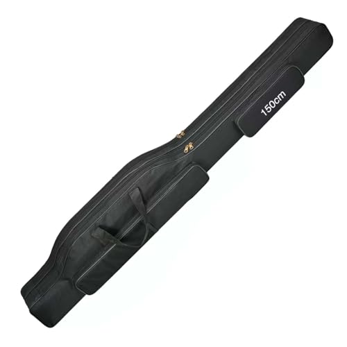 150cm Black Foldable Fishing Backpack Tackle Bag - 600D Oxford Waterproof Fish Rod Carrier with Dedicated Reel Storage, Adjustable Shoulder Strap Multi-Compartment Gear Holdall for Outdoor Fishin