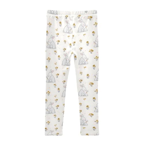 White Rabbit Flower Blossom Girls Leggings Soft Stretch Workout Yoga Dance Pants for Kids Casual Tights2