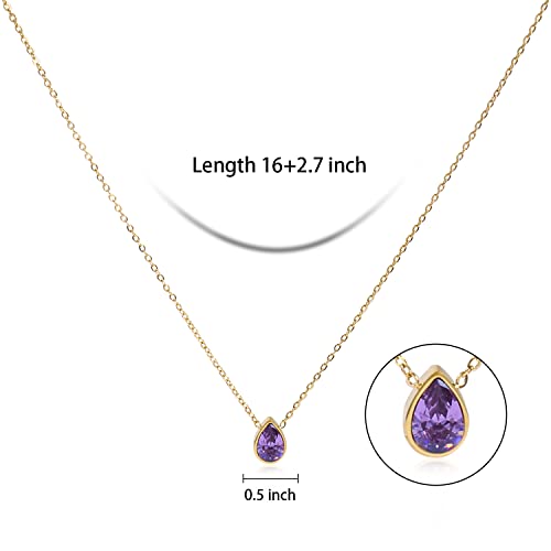 Badu 14K Gold Plated Created Gemstones 7x10mm Teardrop Necklace For Women Solitaire Cubic Zirconia Jewelry2