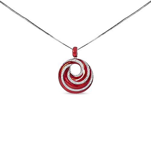 Haus of Brilliance .925 Sterling Silver Red Enamel and 1/2 Diamond Endless Swirl Medallion 18" Pendant Necklace (F-G Color, VS1-VS2 Clarity)
