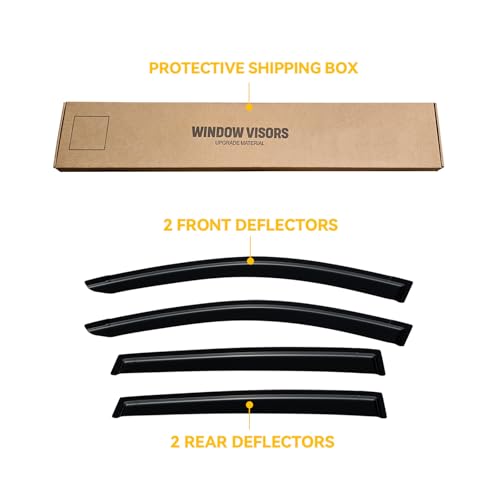 Image of Rain Guards Window Visor for 2013-2018 Toyota Rav4 Out-Channel | Shields Vent Deflector Shade Wind Dark Smoke 2014 2015 2016 2017 13 14 15 16 17 18, Tape-On Outside-Mount, 4PCS