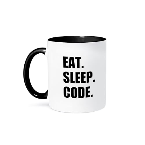 3dRose Eat Sleep Computer Coder Programmer Love To Program Coding Two Tone Mug, 11 oz, Black