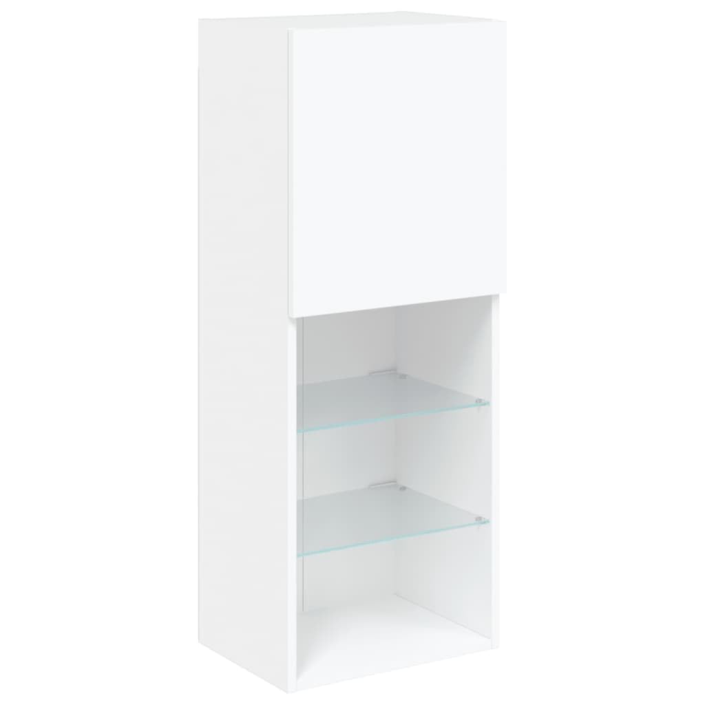 Gecheer Set di 5 armadietti per TV, moderni, mobili per TV, soggiorno, armadio, parete multimediale, TV, pannello basso, armadio, parete per TV, tavolo da soggiorno, in legno bianco, vetro