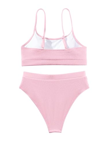Image of Lilosy High Waisted Tummy Control Ribbed Bikini Crop Top Brazilian Swimsuit Set 2 Piece