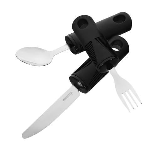 WEKAMOS 高齢者向け適応食器 軽量ステンレス製 耐久性のある滑り止めハンドル付き フォーク スプーン ナイフ 介護 支援用 握力弱者向け使い