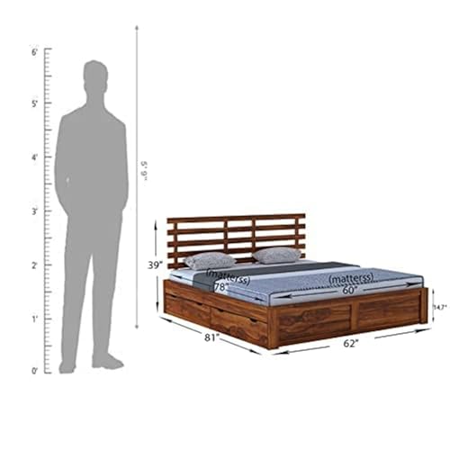 Image of Ganpati Arts Solid Sheesham Wood Queen Size Bed with 4 Drawers Storage for Bedroom | Wooden Double Bed Cot Palang Furniture for Living Room, Home and Hotel (Honey Finish) 1 Year Warranty