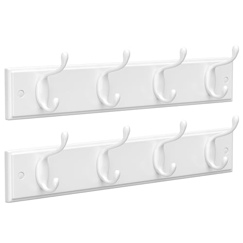 Image of SONGMICS Wall-Mounted Coat Rack, Hook Rack, 8 Dual Metal Hooks, White | For Coats, Bags, Keys, in the Entryway, Bedroom, Living Room ULHR232W01