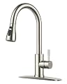 FORIOUS Kitchen Faucets with Pull Down Sprayer, Brushed Nickel High Arc Single Handle Stainless Steel Sink Faucet with Deck Plate for 1 or 3 Hole, Suitable for Farmhouse RV Bar Camper Laundry