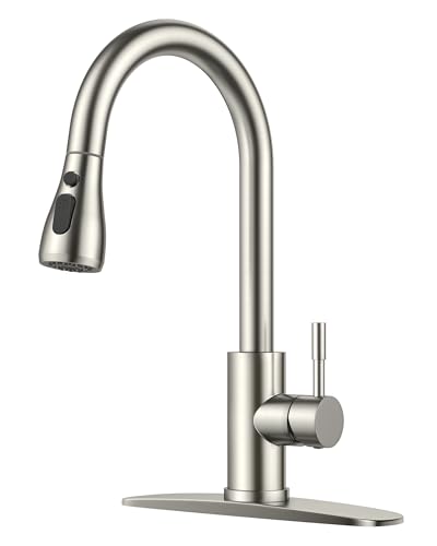 FORIOUS Kitchen Faucets with Pull Down Sprayer, Brushed Nickel High