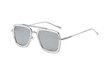 OWL Tony Stark Sunglasses Metal Frame Square Aviator Spiderman Glasses UV Protection Ironman Edith Sunglasses for Men Silver Mirror