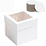 CUESVAP Tortenbox 5er Set (25,5cm Eckig) - Premium Tortenkarton mit Klarsichtfenster & Cake Board Rund, Tortentransportbox Hoch für Hochzeit/Geschenk (10x10x10 inch)