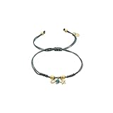 LUXENTER Pulsera de Plata De Ley 925 con Cristal Verde acabada en Oro 18K. Color Verde. Pulseras de Cordón. Joyas para Mujer -Modelo Estrella