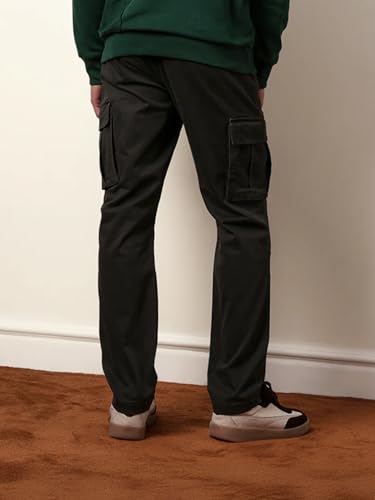 Image of Vogaan Men Solid Relaxed Fit Cotton Blend Cargo Trousers with Utility Pocket