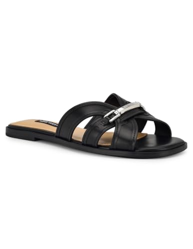 Nine West Sandalias planas Gabie para mujer, Negro 001, 38.5 EU