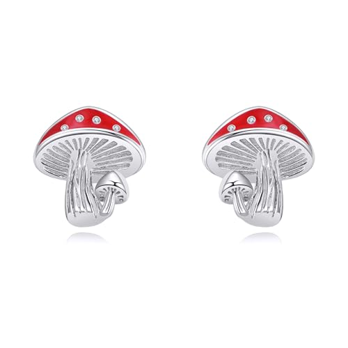 Mushrooms Stud Earrings Sterling Silver Cute Mushroom Earring Nature Gifts for Women Men - Main Image