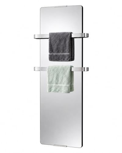 CHEMIN’ARTE Sèche-Serviette Design Électrique Miroir 900W - Radiateur Vertical - 2 barres porte serviettes - 100x6x46cm - Conçu en France