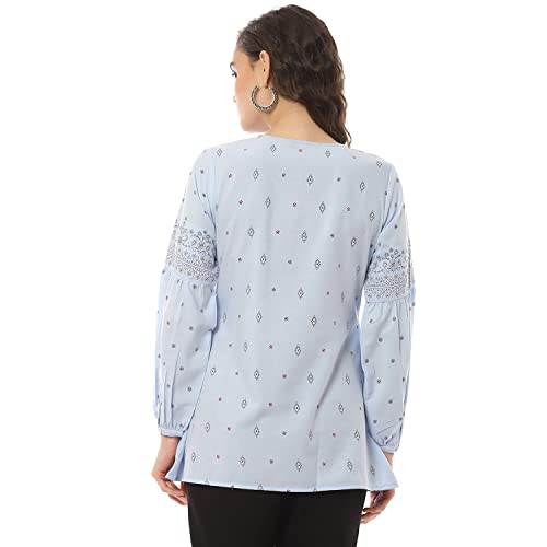 Image of Rangriti Blue Art Silk Short Top for Women
