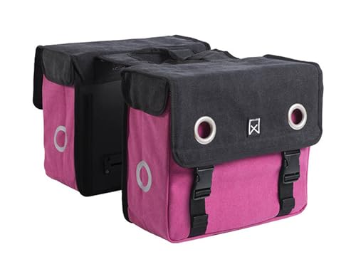 Willex Canvas Dubble Tas Zwart/Roze sacoche vélo pour vélotaf urbain