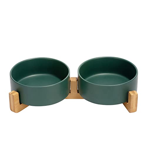Epochtech ペット ボウル 猫 犬 フードボウル ウォーターボウル 猫用フードボウル 陶器 食器 餌入れ 水入れ 滑り止め 安定感 子犬 子猫 木製ボウルスタンド付 サイズ選択可 カラー選択可