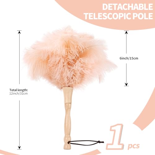 Image of Ostrich Feather Duster 12 Inch Handheld Duster Supplies, Wooden Handle Feather Duster for Cleaning Keyboard Home Car Office (Champagne)