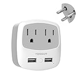 TESSAN Israel Power Adapter, Type H Travel Plug Adaptor with 2 USB Ports 2 American Outlets for US to Israel Jerusalem