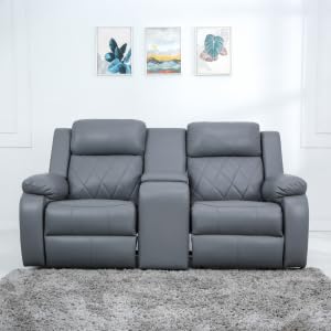 Image of Solis Royale Leatherette Manual 2 Seater Recliner Sofa Chair | Center Console and Cup Holder | Comfortable Lounge Sofa Chair for Living Room, Bedroom, Office, Home (RELAXYARD-Grey)