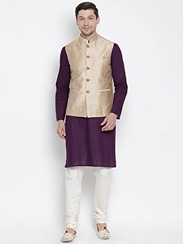 Image of VASTRAMAY Men's Beige Cotton Blend Ethnic Jacket