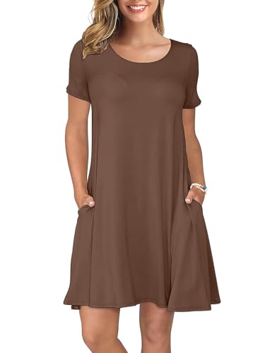 Image of KORSIS Summer Women's Dress Casual T-Shirt Short Sleeve Dresses Swing Flowy Beach Vacation Work Sundress with Pockets