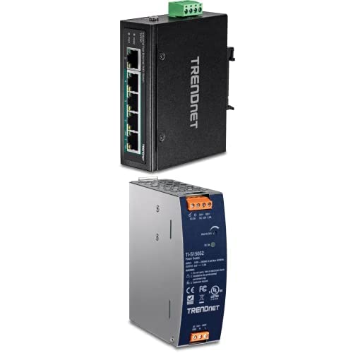 TRENDnet Bundle 5-Port Industrial Fast Ethernet DIN-Rail Switch TI-PE50, 150W 52V DC 2.89A AC to DC DIN-Rail Industrial Power Supply TI-S15052 miniatura 1