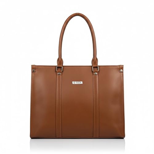 Image of Siza Premium Women's Handbag, PU Leather Tote Bag with Dual Zip Compartments for Office and Style, Padded Laptop or Devices Sleeve, Detachable Shoulder Strap, Structured Formal Bag for Women